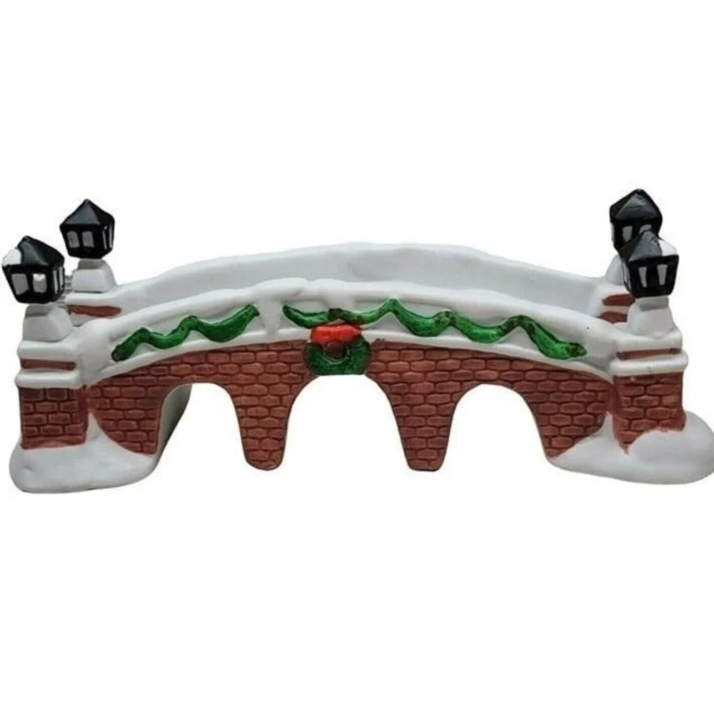 Dickens Keepsake Porcelain Brick Bridge Christmas Village Accessory Red White